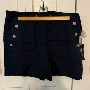 Jones New York Dark Blue Button-Accent Linen Shorts, size 12